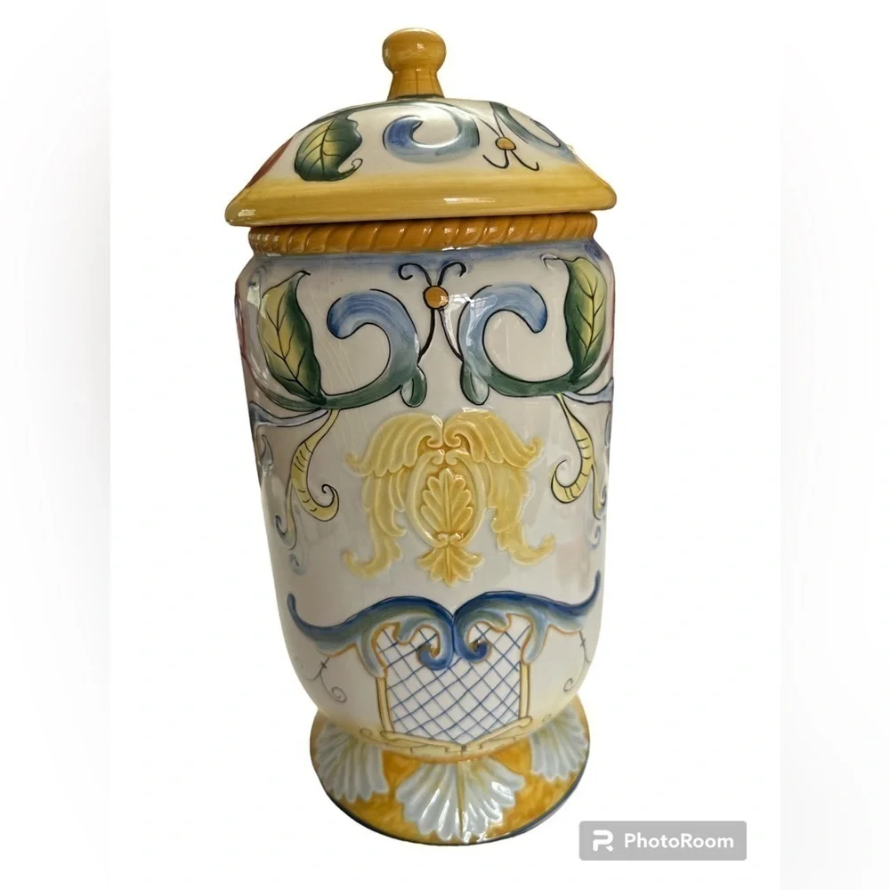 Fitz & Floyd Pasta Glazed Ceramic Classics Ricamo Pasta Jar Canister Preowned